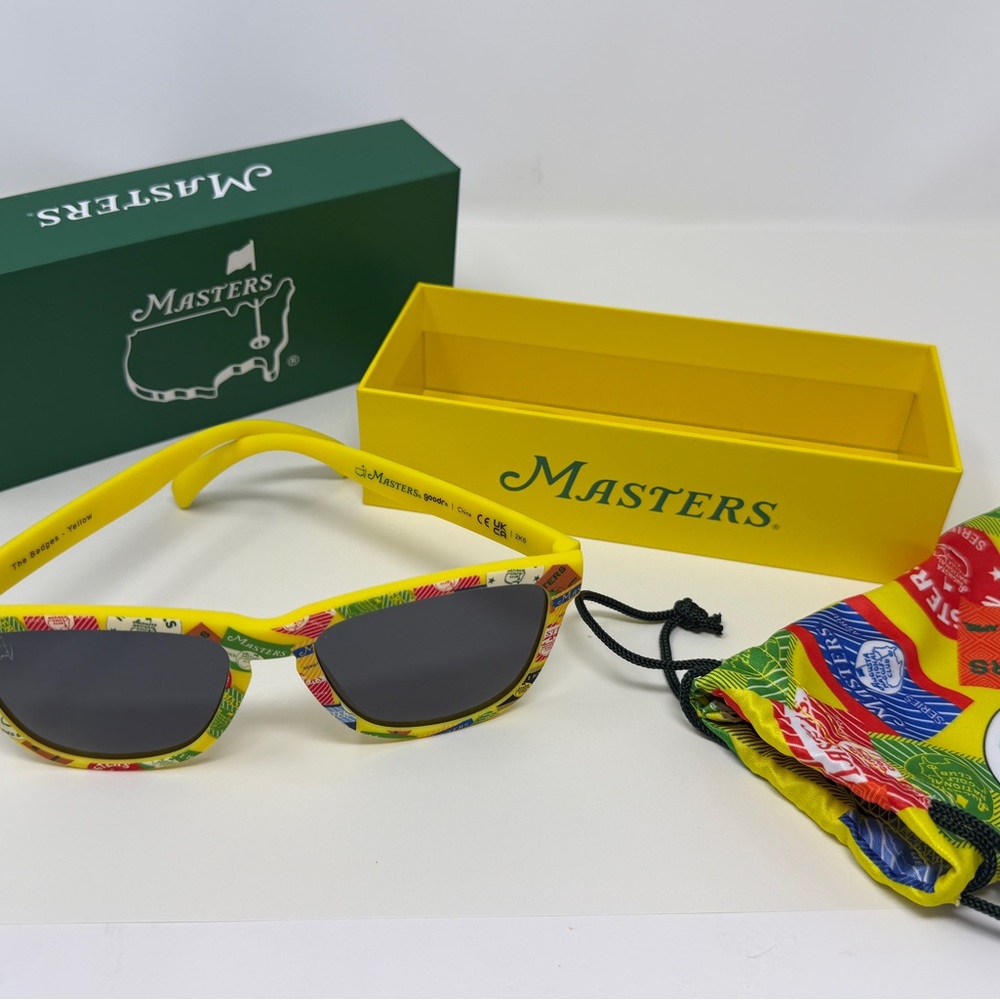 Masters “The Badges” Yellow Frame Sunglasses with Multicolor Pattern